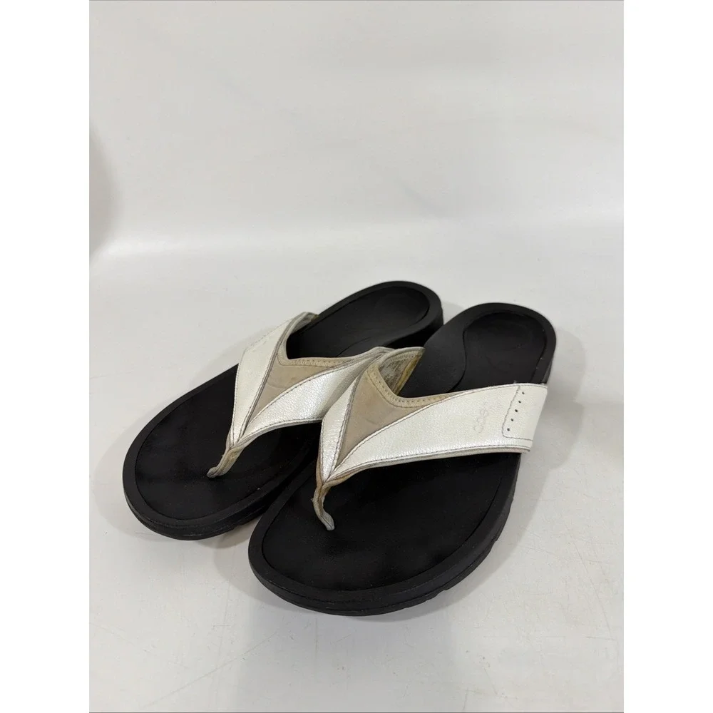 Womens Abeo Balboa Leather Neoprene Thong Flip Flop Sandals White Size 10